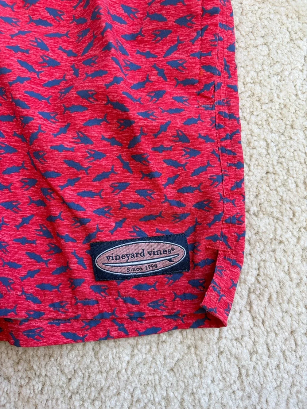 Vineyard Vines Size 5 Red Micro Fish Print Chappy Swim Trunks